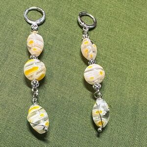 Chic Millefiori Glass Yellow and Silver Beaded Dangle Earrings